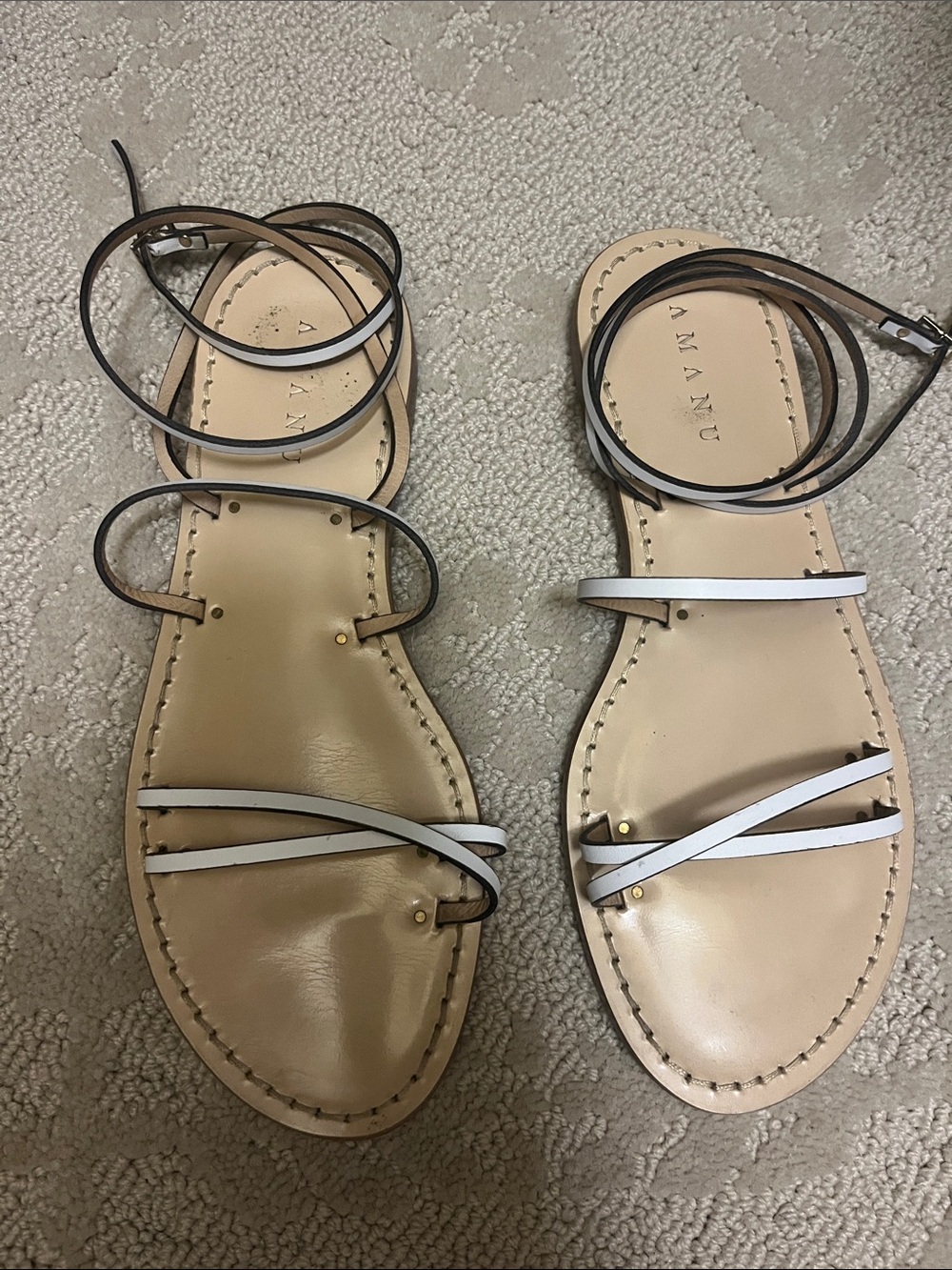 AMANU White Leather Strappy Lace-Up Women's Sandals